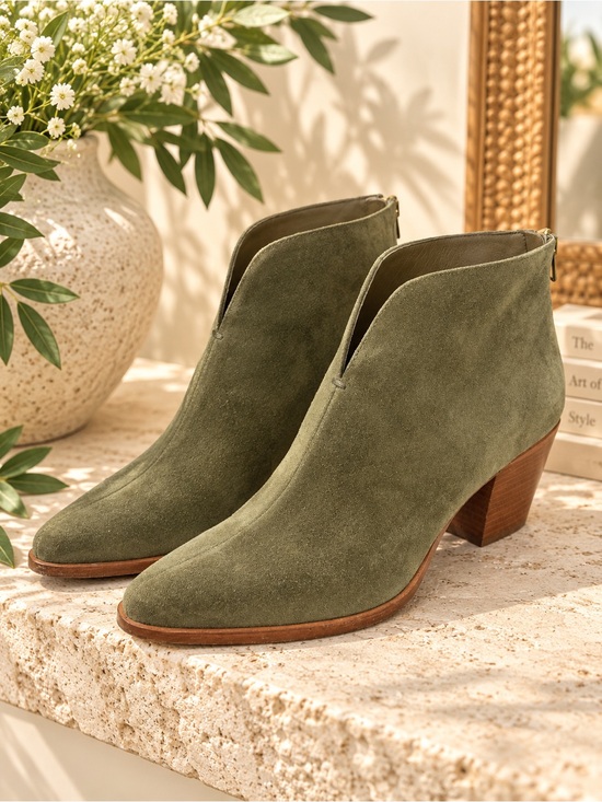 Vince Shoes - Vince Havana Notch Suede Booties Military Green Made Italy Women’s 8.5 old money